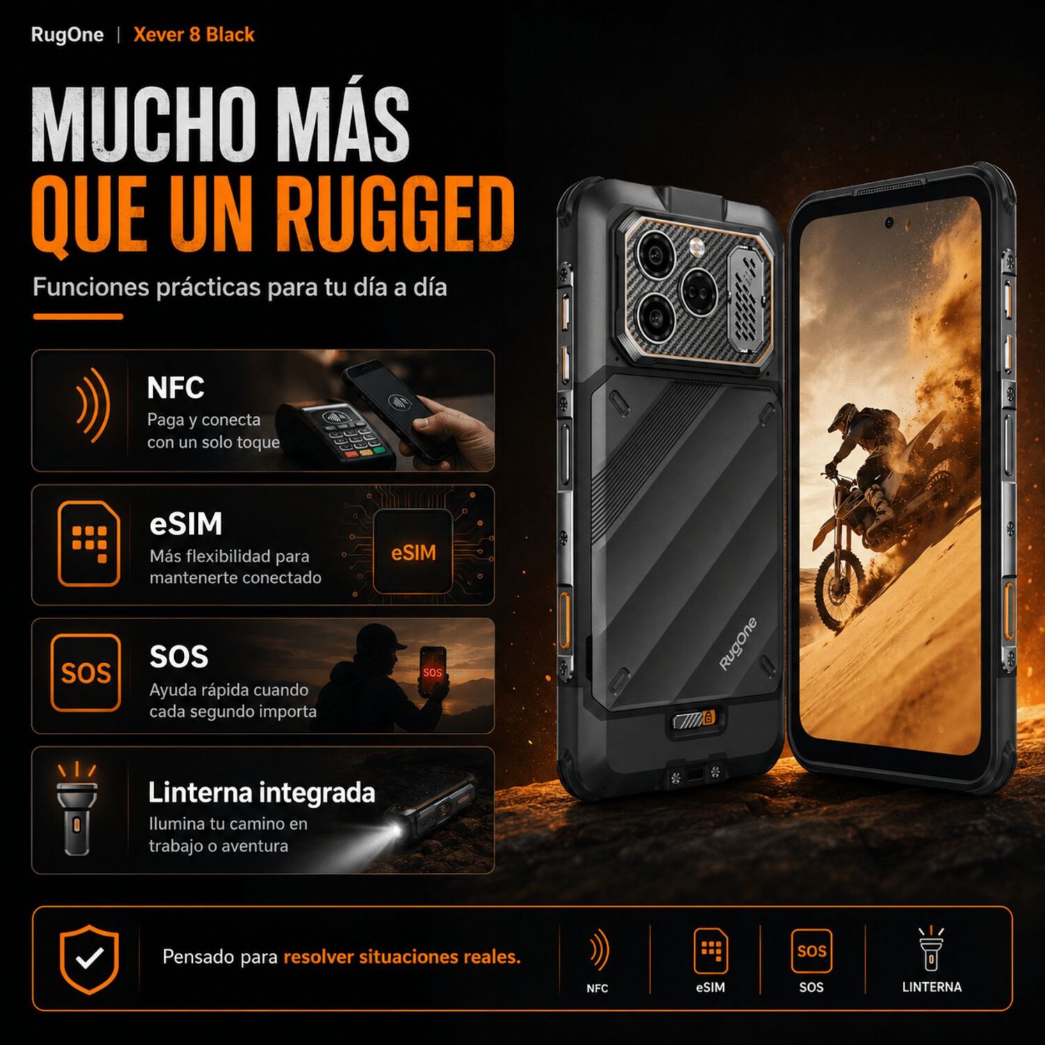 Celular Rugged Rugone Xever 8 4g 2 Bater&iacute;as 256gb 16gb Ram image number 8.0