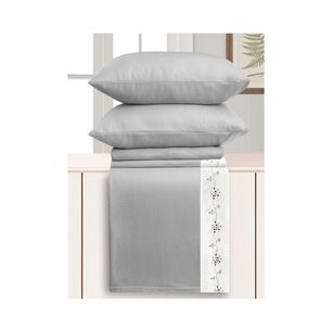 Sabana Andes Polar Bordado Flor Gris King