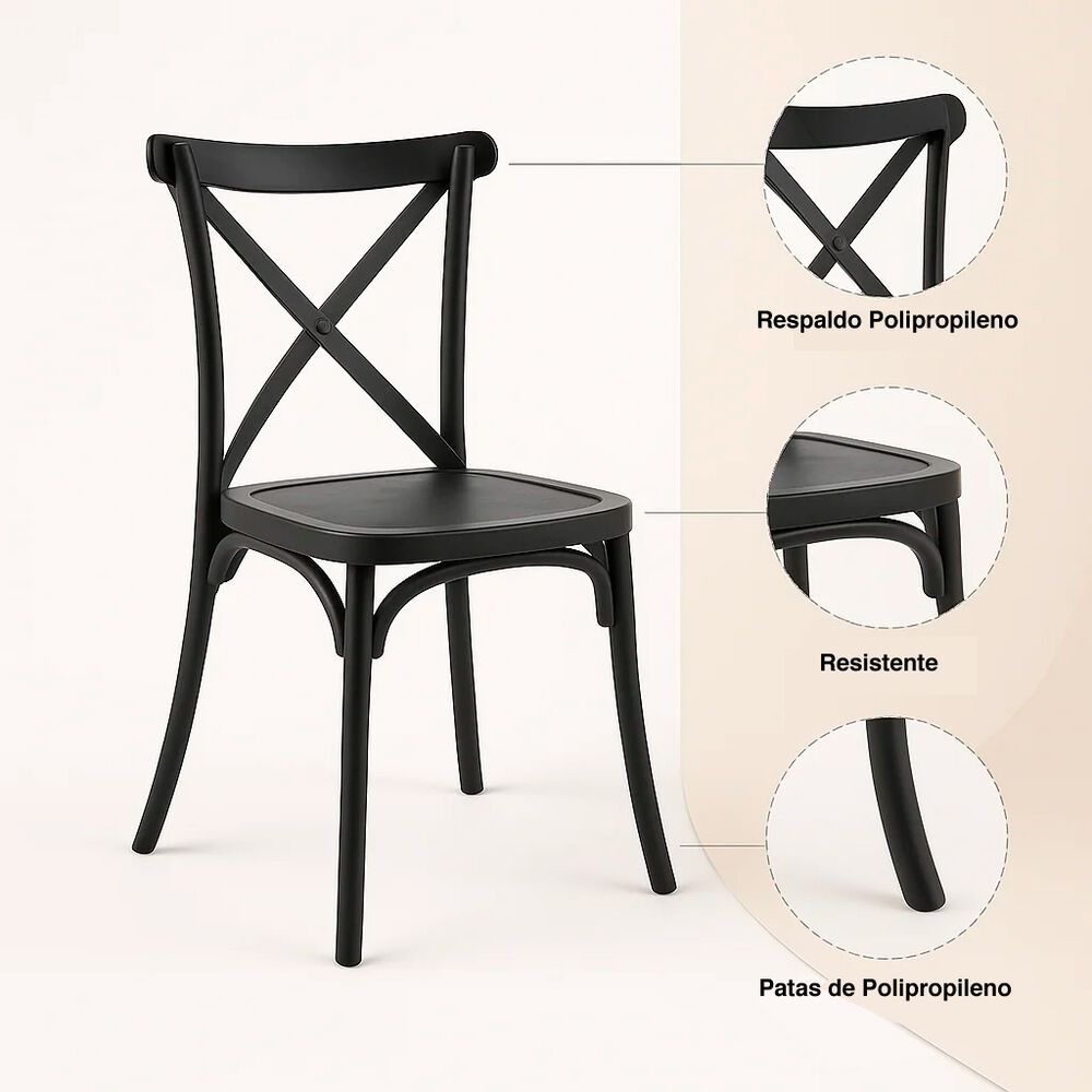 Pack 4 Sillas De Terraza O Comedor Crossback Danubio - Negra image number 4.0