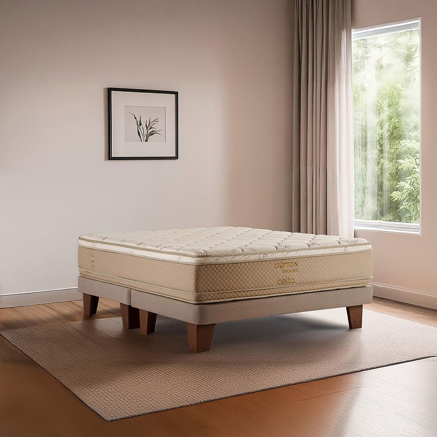 Cama Europea Celta Cotton Organic / 2 Plazas / Base Dividida + Set De Maderas image number 4.0