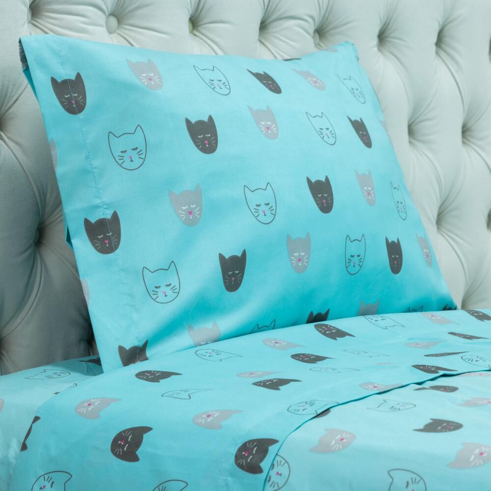 Juego De S&aacute;banas Casaideal Kids Gatita Aqua / 1.5 Plazas image number 1.0