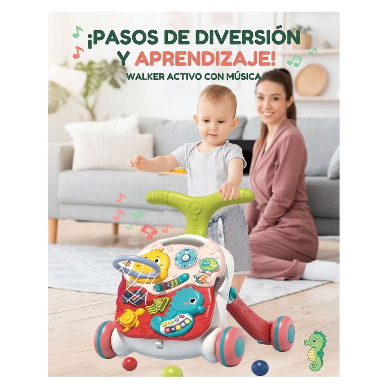 Caminador Andador Didactico Bebe Musical 3 En 1 Mesa Actividades Rosa image number 2.0