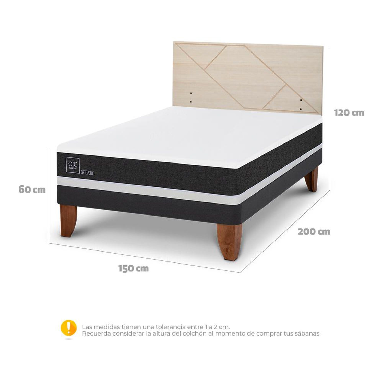 Cama Europea Cic Ortopedic / 2 Plazas / Base Normal + Respaldo image number 4.0