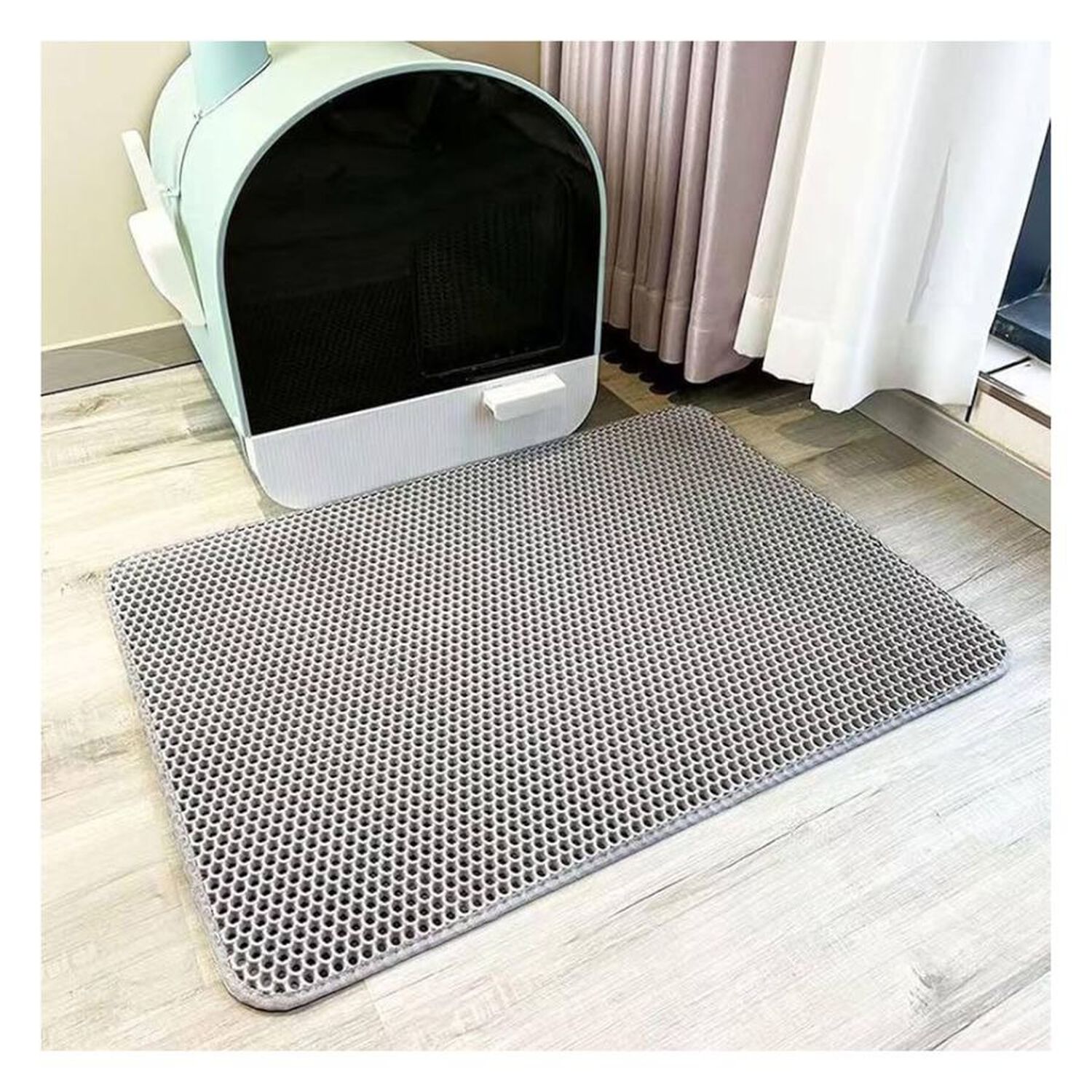 Alfombra Atrapa Arena De Gatos Tapete Arenero Doble Capa Gris 55x75 image number 3.0