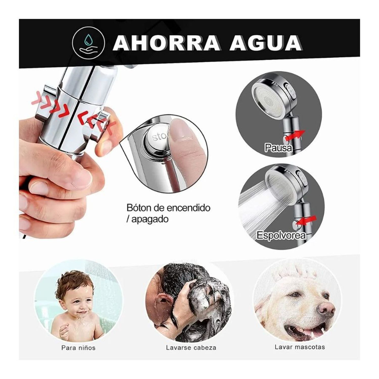 Cabezal Ducha Tel&eacute;fono Alta Presi&oacute;n Purificador Ahorradora Agua image number 4.0