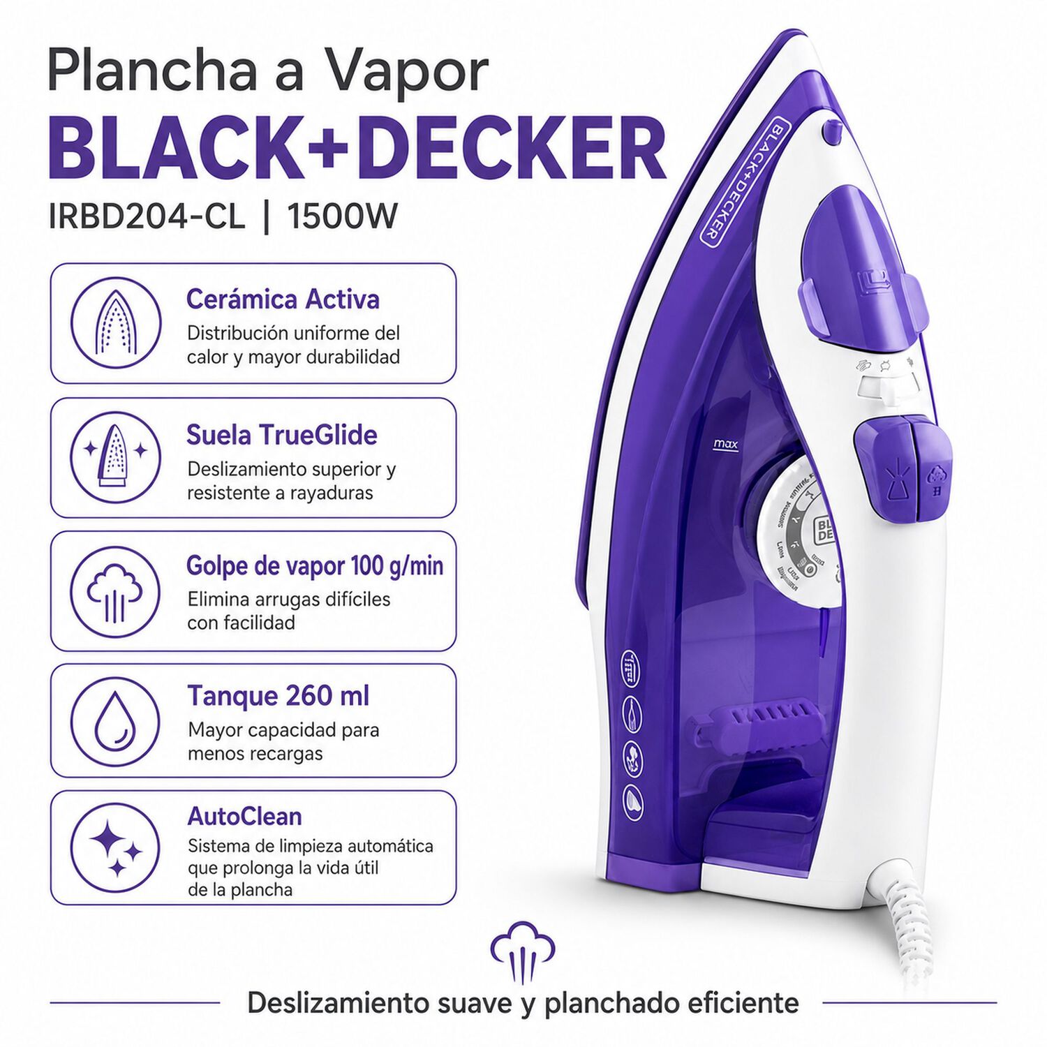 Plancha De Ropa Con Rociador De Vapor Black+decker Bd204-cl image number 3.0