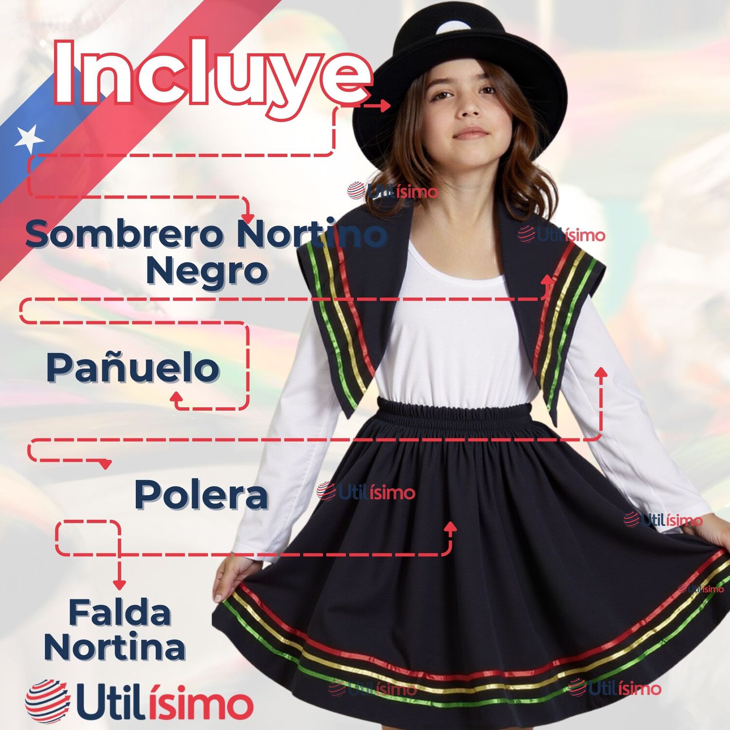 Pack 3 Traje Nortino Con Polera Fiestas Patrias Baile Nortino Negro image number 3.0
