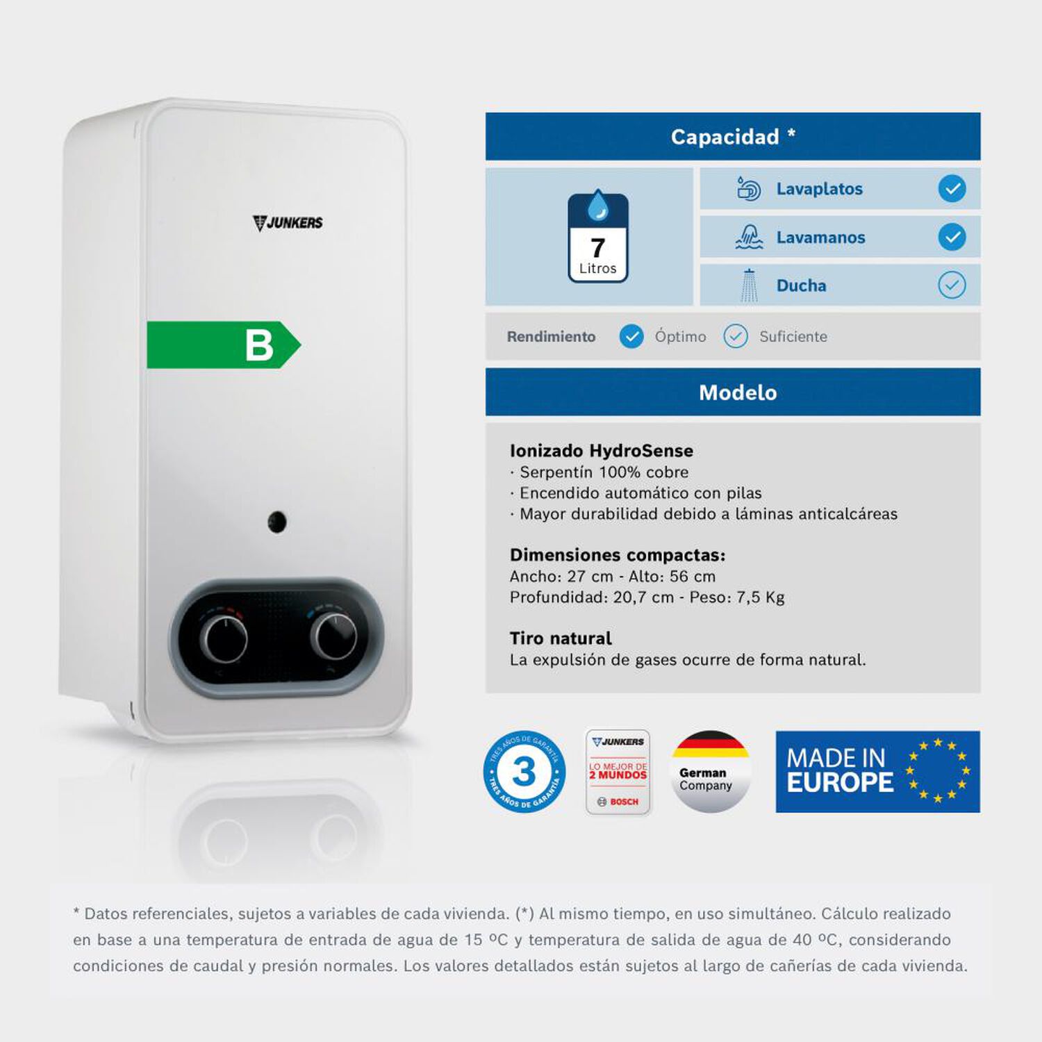 Calefont Junkers Hydrosense / Tiro Natural / Gas Licuado  / 7 Litros image number 2.0