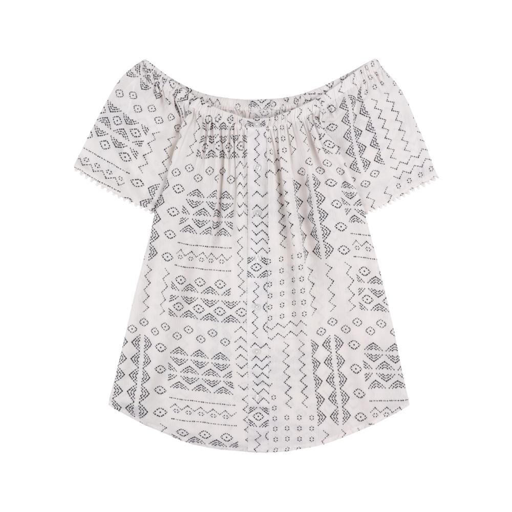 Blusa Lisa Abotonada Manga Corta Con Hombros Elásticados Bambula Mujer Geeps image number 0.0