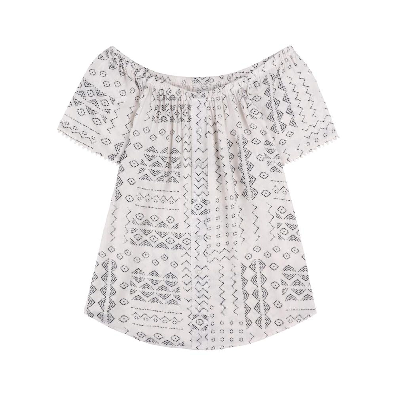 Blusa Lisa Abotonada Manga Corta Con Hombros El&aacute;sticados Bambula Mujer Geeps image number 0.0