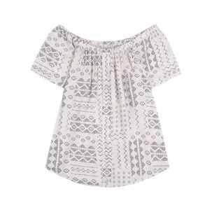 Blusa Lisa Abotonada Manga Corta Con Hombros Elásticados Bambula Mujer Geeps