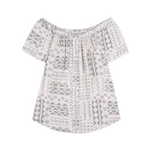 Blusa Lisa Abotonada Manga Corta Con Hombros El&aacute;sticados Bambula Mujer Geeps