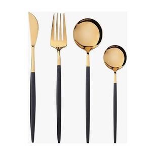 Set Cubiertos 16 Piezas Dorado Con Negro