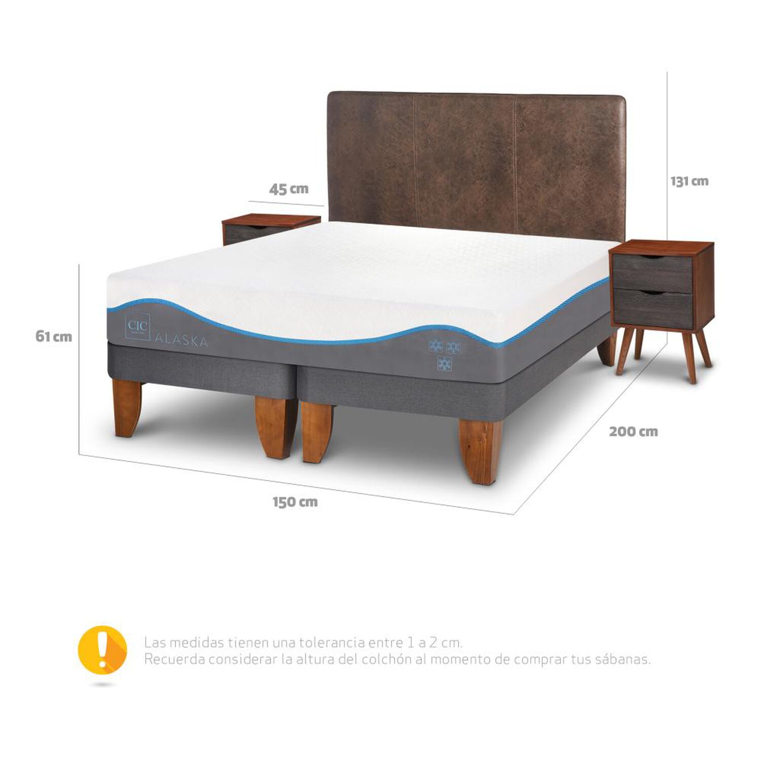 Cama Europea Cic Alaska / 2 Plazas / Base Dividida + Set De Maderas image number 2.0