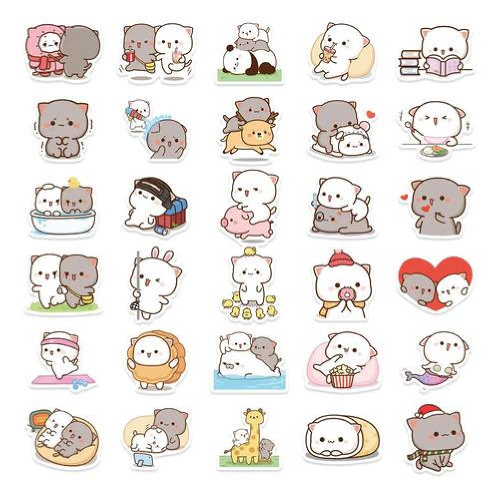 Set Stickers Calcomonias Mochi Mochi Peach Cat Gatitos Kawai image number 7.0