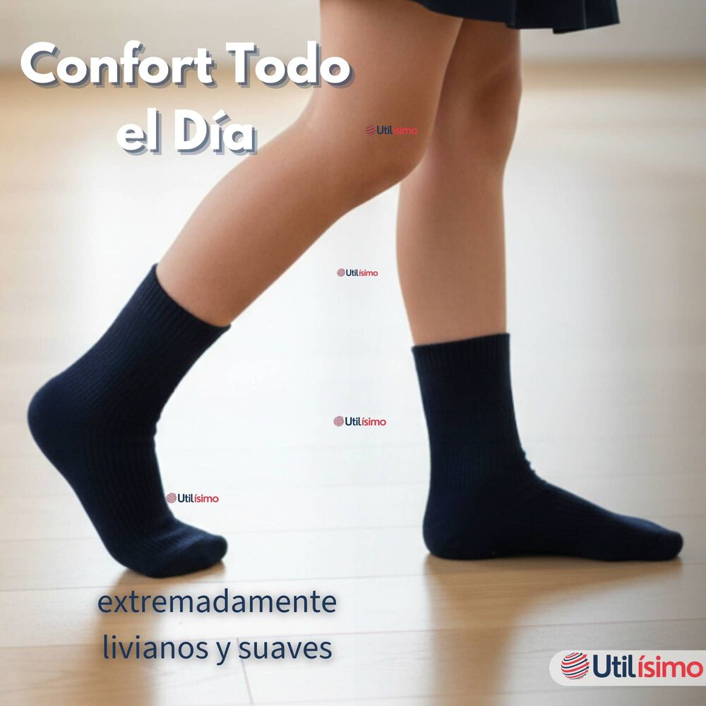 Pack 6 Calcet&iacute;nes Escolares Corto Acr&iacute;lico Azul Ni&ntilde;o Juvenil image number 9.0