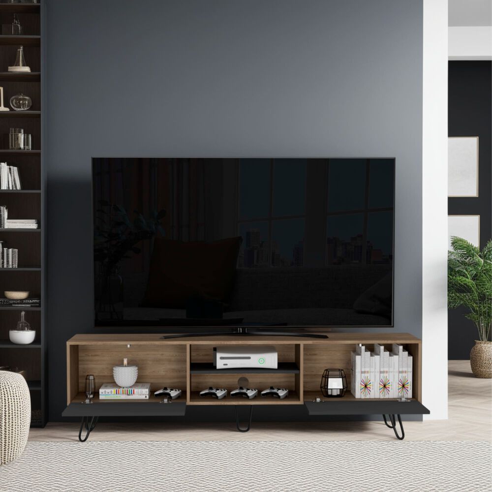 Rack Tv 80" 2 Puertas Fm-007c Café Claro Y Plomo image number 4.0