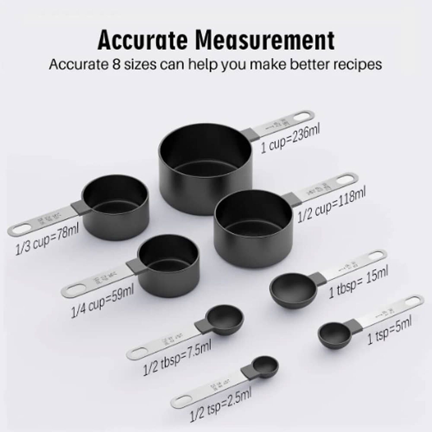 4 Cucharas + 4 Tazas Medidora Mango Acero Inoxidable image number 2.0