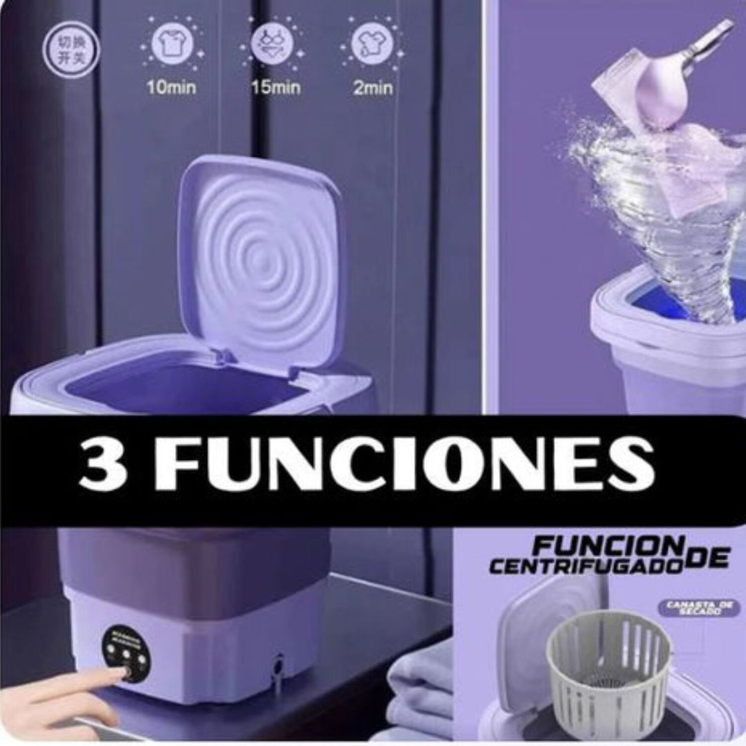 Mini Lavadora Port&aacute;til Plegable 6l De Cubo Peque&ntilde;o Morado image number 4.0