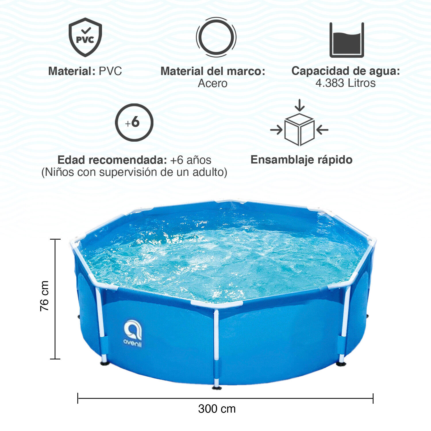 Piscina Estructural 4383 Litros 76x300 Cm Celeste image number 2.0