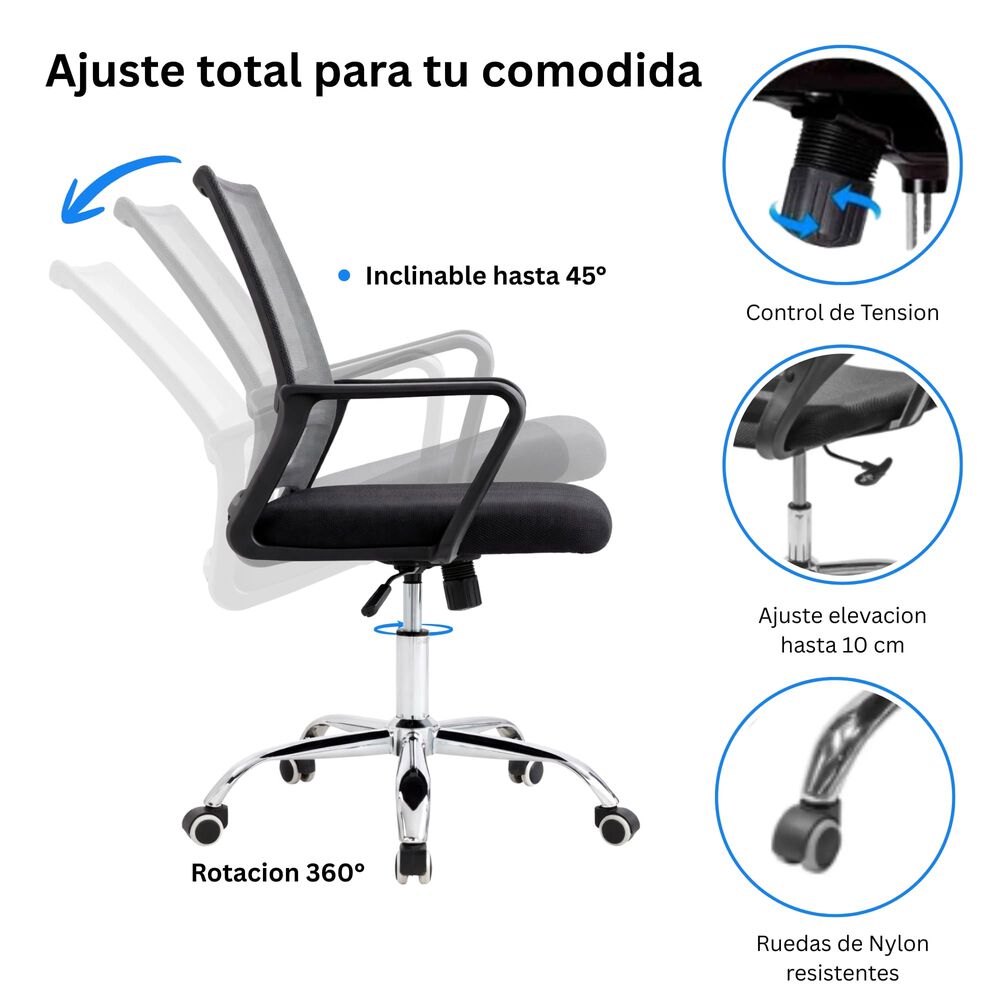 Silla De Oficina Ergon&oacute;mica Santiago Con Altura Ajustable Y Soporte Lumbar image number 5.0