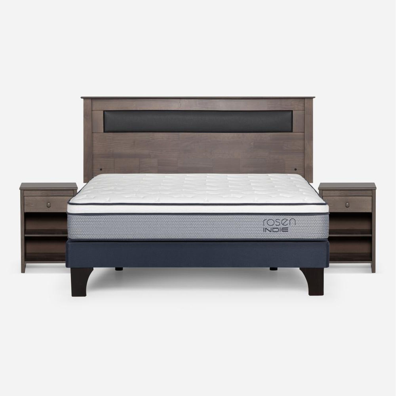 Cama Europea Rosen Indie / 2 Plazas / Base Normal  + Set Maderas Ferrara Gris image number 0.0