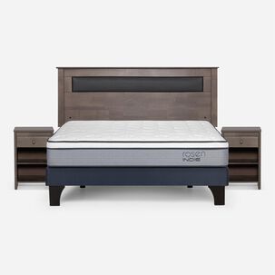 Cama Europea Rosen Indie / 2 Plazas / Base Normal  + Set Maderas Ferrara Gris