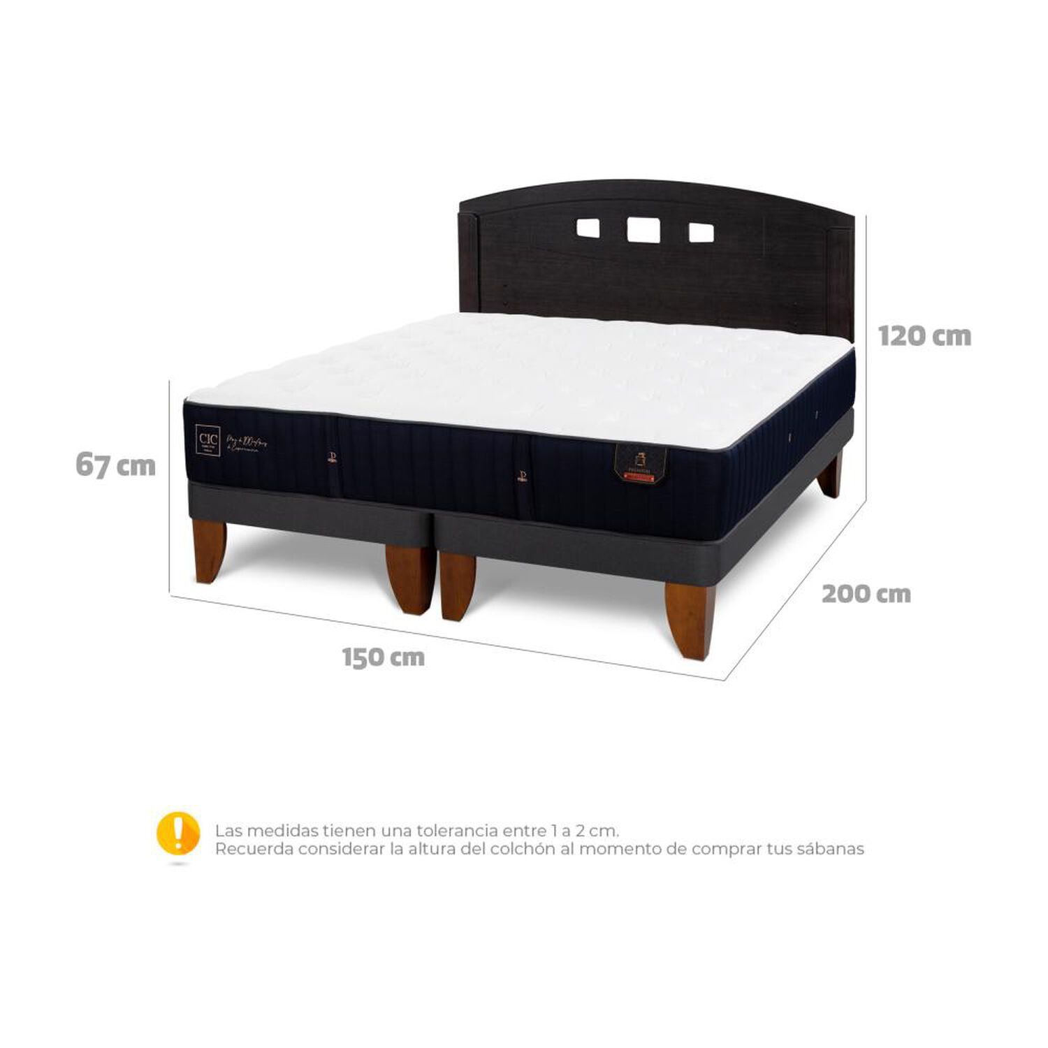 Cama Europea Cic Linea Premium / 2 Plazas / Base Dividida + Respaldo image number 5.0