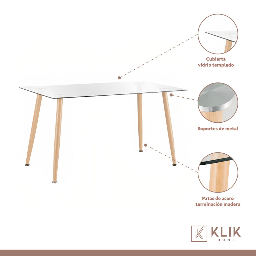 Comedor Mesa Vidrio Rectangular 120x80 + 6 Silla Macron Terciopelo - Beige image number 2.0