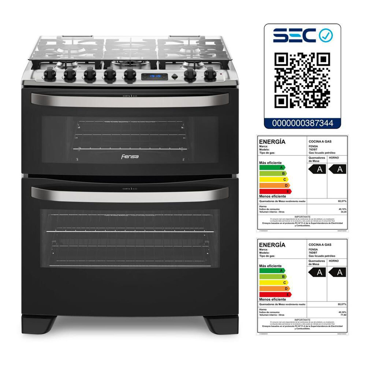 Cocina A Gas Fensa Doble Horno 76 Dbt Negra image number 4.0