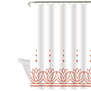 Cortina De Ba&ntilde;o 180x180 Impermeable + 12 Ganchos Loto Coral