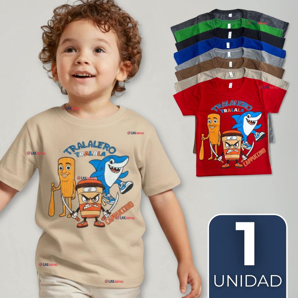 Polera Brainrots 100% Algod&oacute;n Manga Corta Ni&ntilde;o Tralalero Colores Surtidos image number 0.0