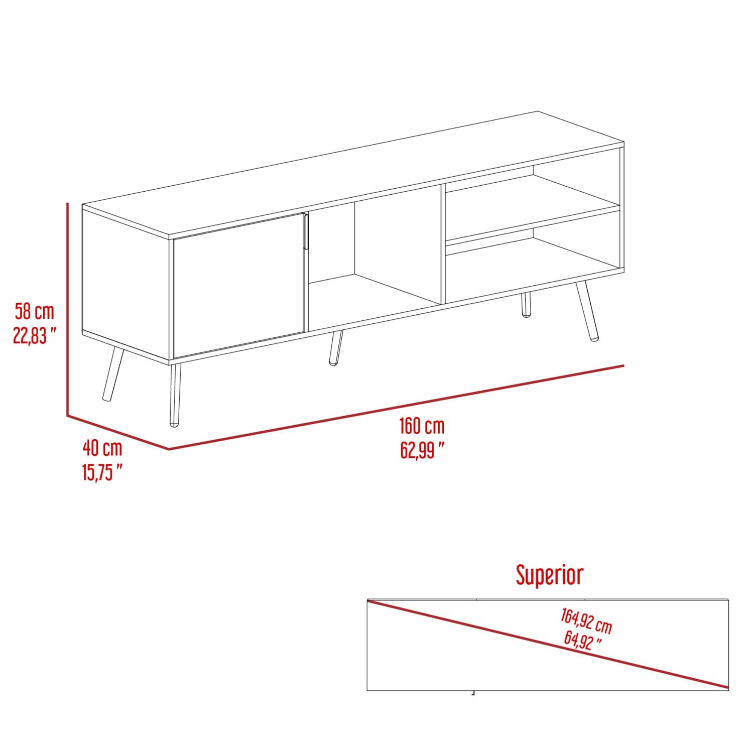 Rack Tv 65" Con 1 Puerta Abatible 58x160x40 Cm image number 6.0