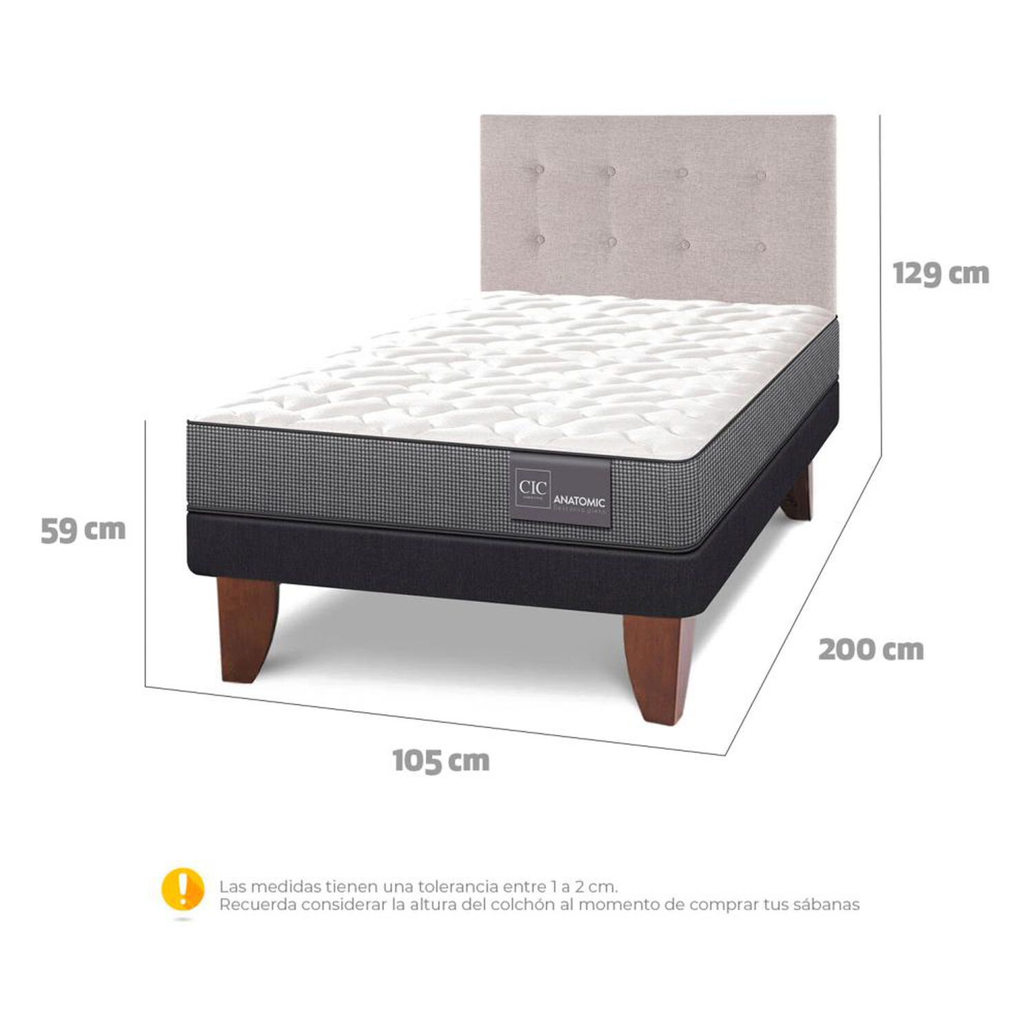 Cama Europea Cic Anatomic / 1.5 Plazas / Base Normal + Respaldo image number 3.0
