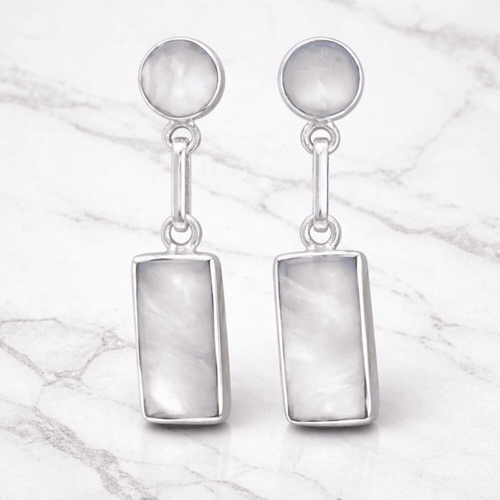 Aros N&aacute;car Rectangular Plata 950 Atornillados Colgantes Mujer Elegantes Piedra Blanca image number 1.0