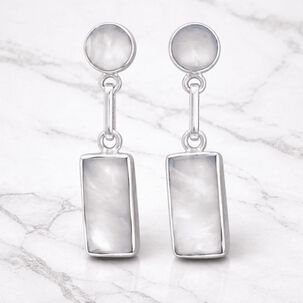 Aros N&aacute;car Rectangular Plata 950 Atornillados Colgantes Mujer Elegantes Piedra Blanca