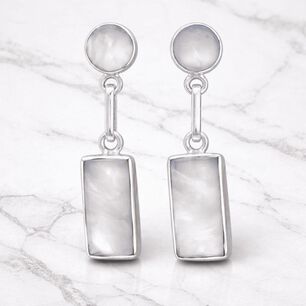 Aros N&aacute;car Rectangular Plata 950 Atornillados Colgantes Mujer Elegantes Piedra Blanca