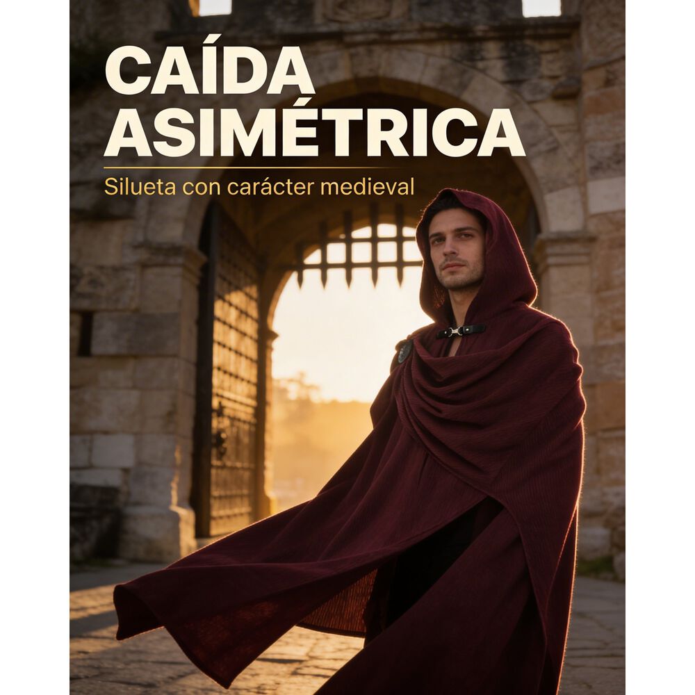 Disfraz Tunica Capa Con Capucha Medieval Con Broche Para Cosplay Halloween Y Teatro Unisex image number 9.0