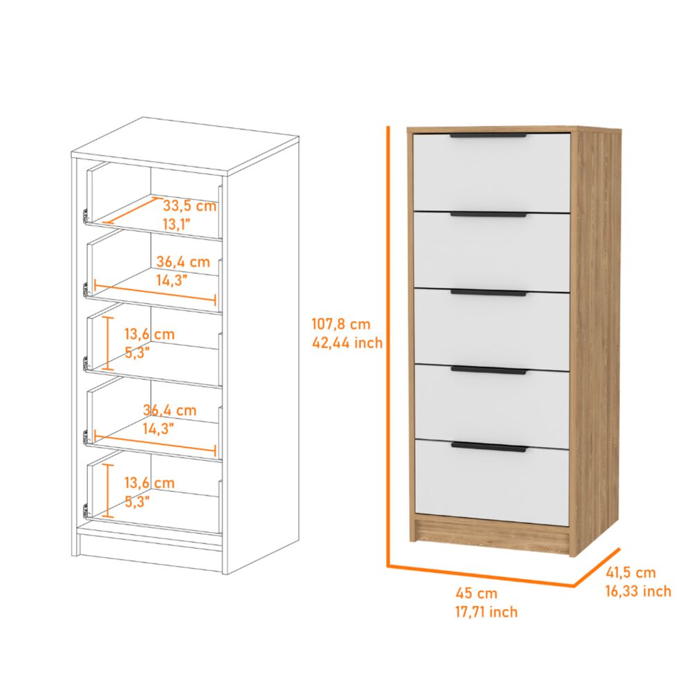 Comoda 5 Cajones Fm-002c - Cafe Claro Y Blanco image number 4.0