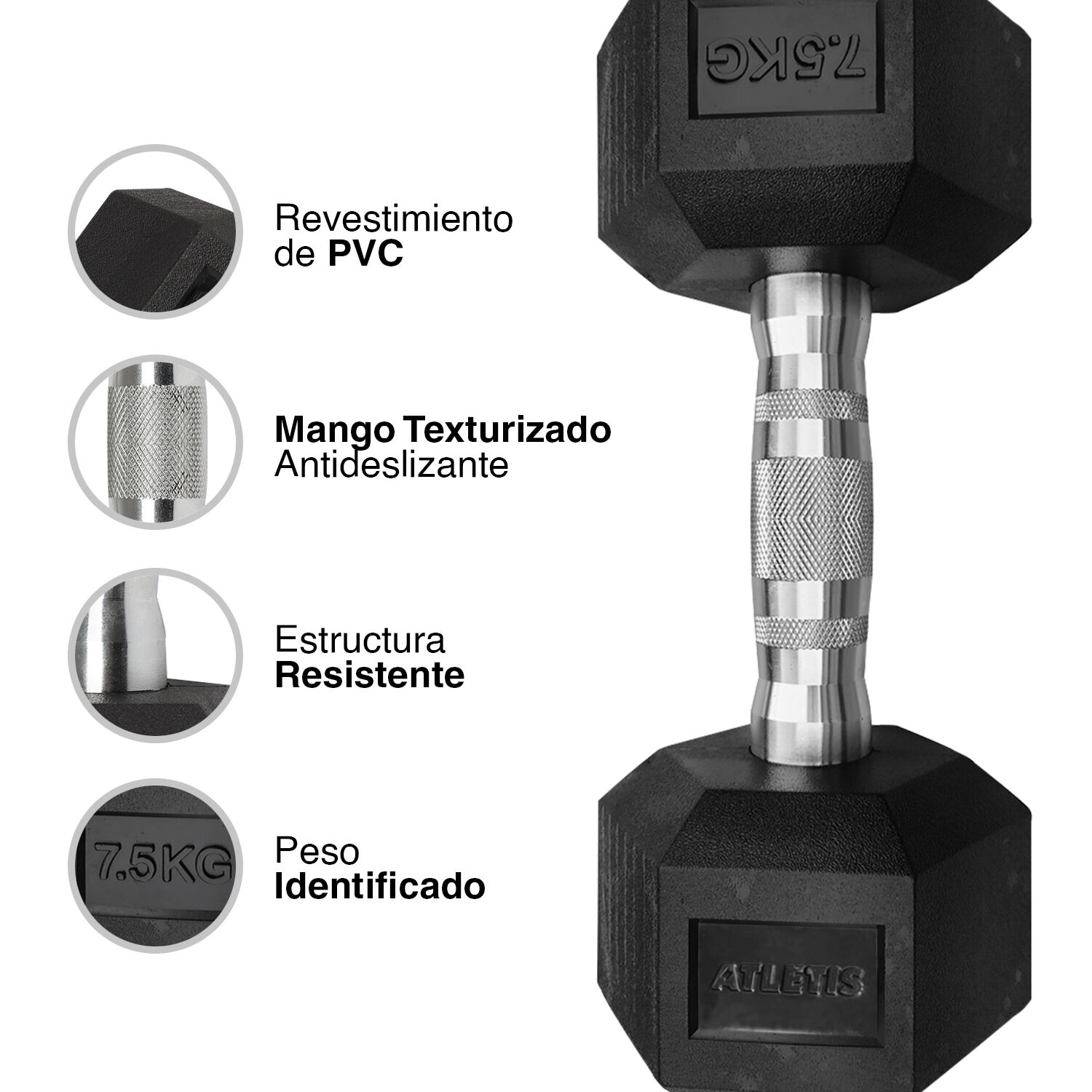 Mancuerna Hexagonal 7.5 Kg Negro image number 3.0