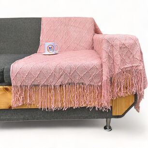  Manta Decorativa Tejida Con Flecos Medida 180cm X 130cm Color Rosado