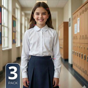 Pack 3 Blusas Escolares Camisa Blanca Manga Larga Colegio Para Ni&ntilde;as Y Juvenil