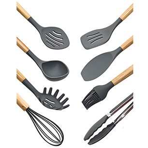 Set De Utensilios De Silicona Y Madera Para Cocina Gris