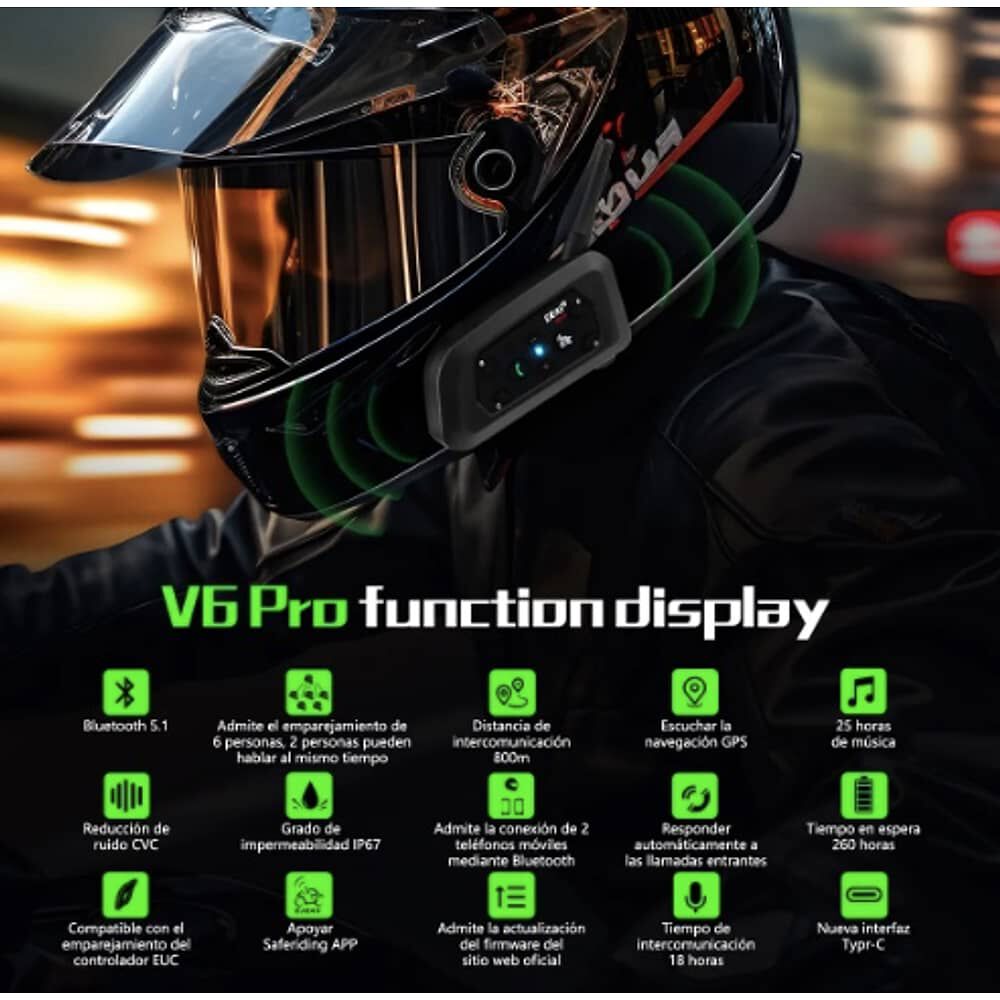 Intercomunicador V6pro Para Casco (2 Unidades) image number 1.0
