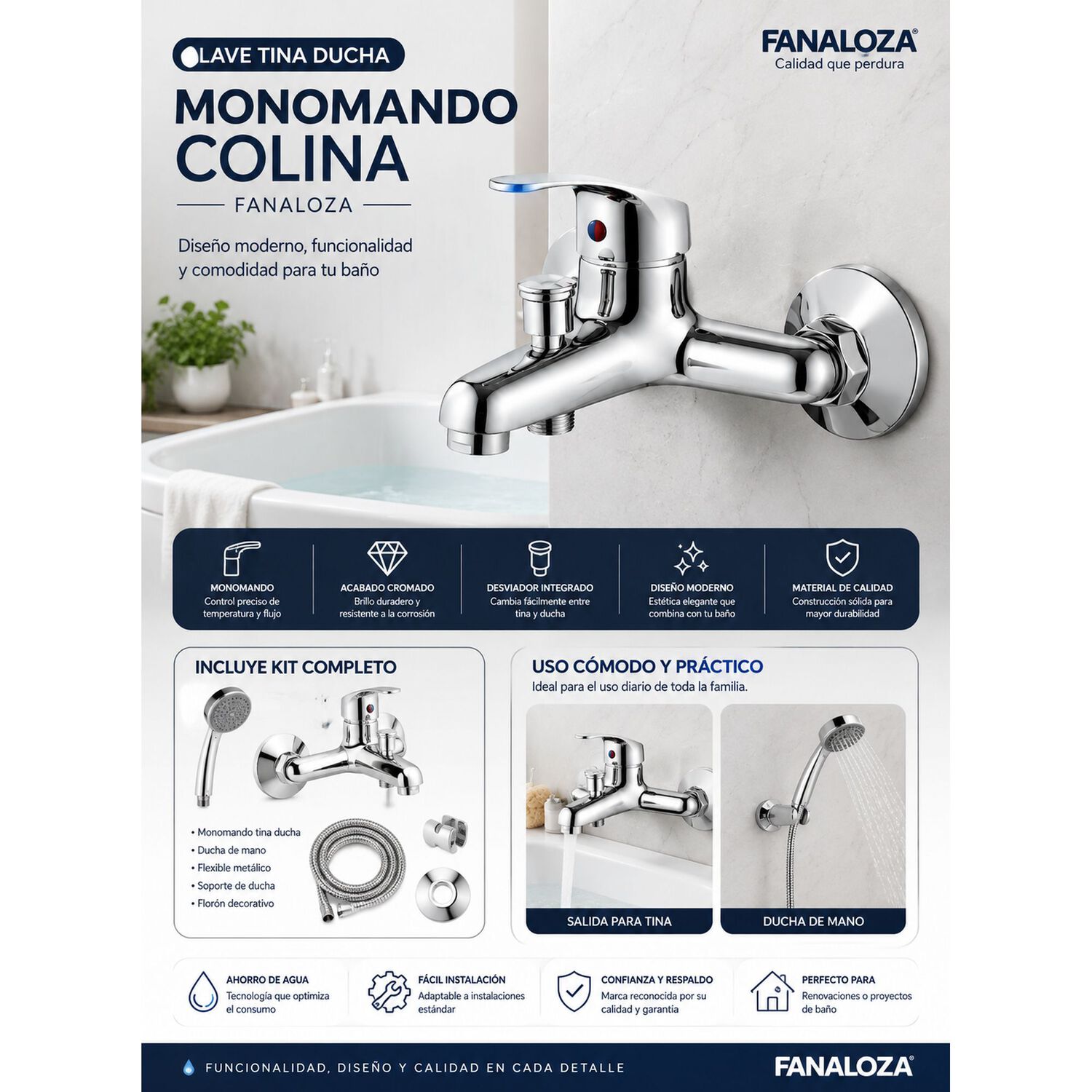 Llave Tina Ducha Monomando Colina Fanaloza image number 6.0