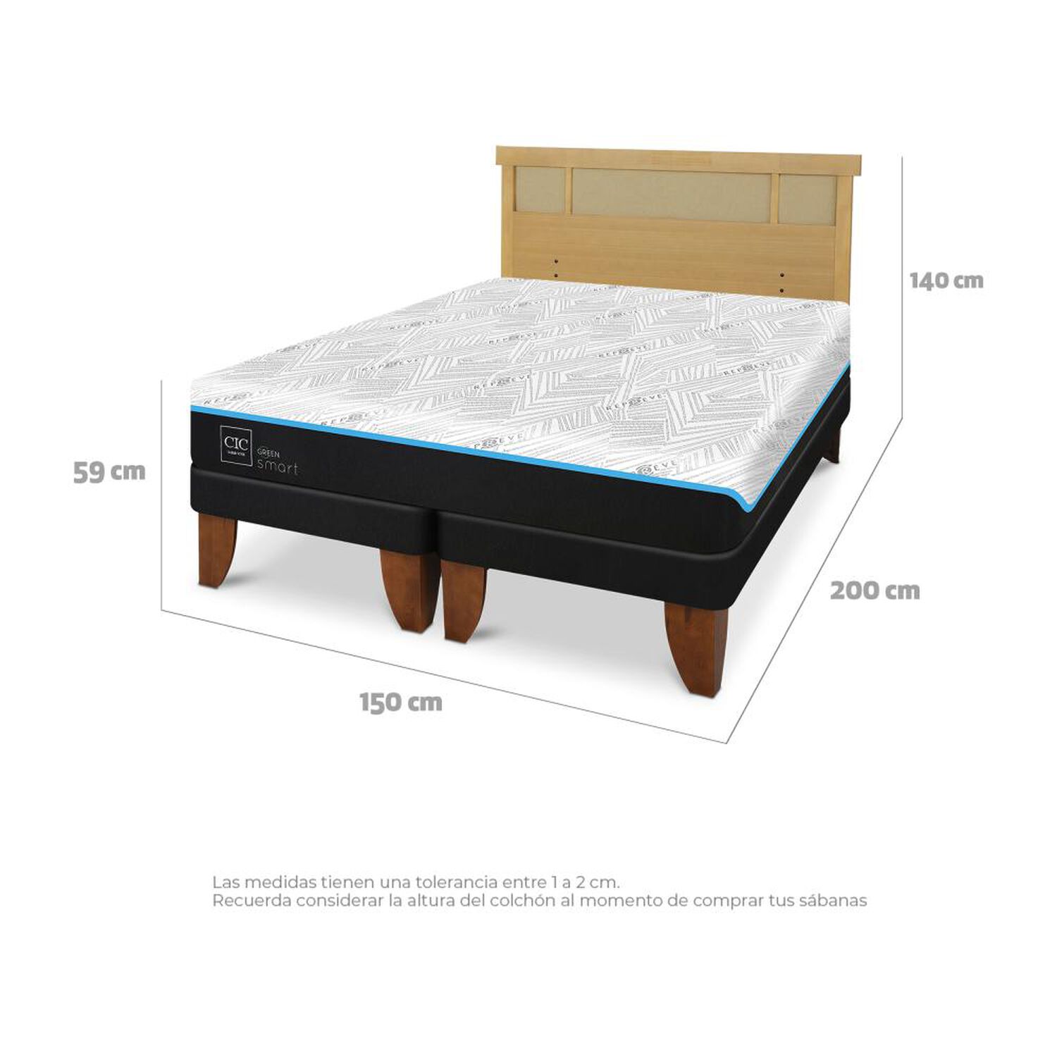 Cama Europea Cic Green Infinity / 2 Plazas / Base Dividida + Respaldo image number 5.0