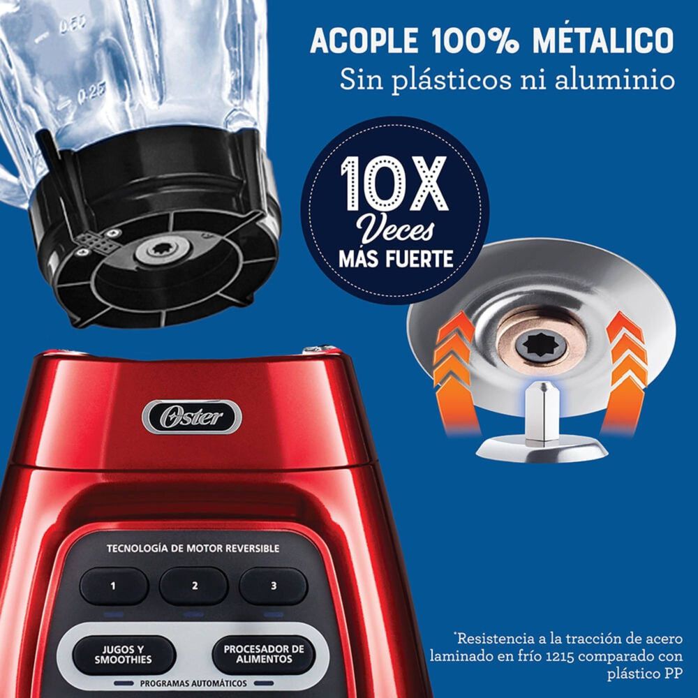 Licuadora Oster Roja Con Programas Automáticos, Tecnología Reversible Y Vaso Blend-n-go Blstpyg1310rbg image number 5.0