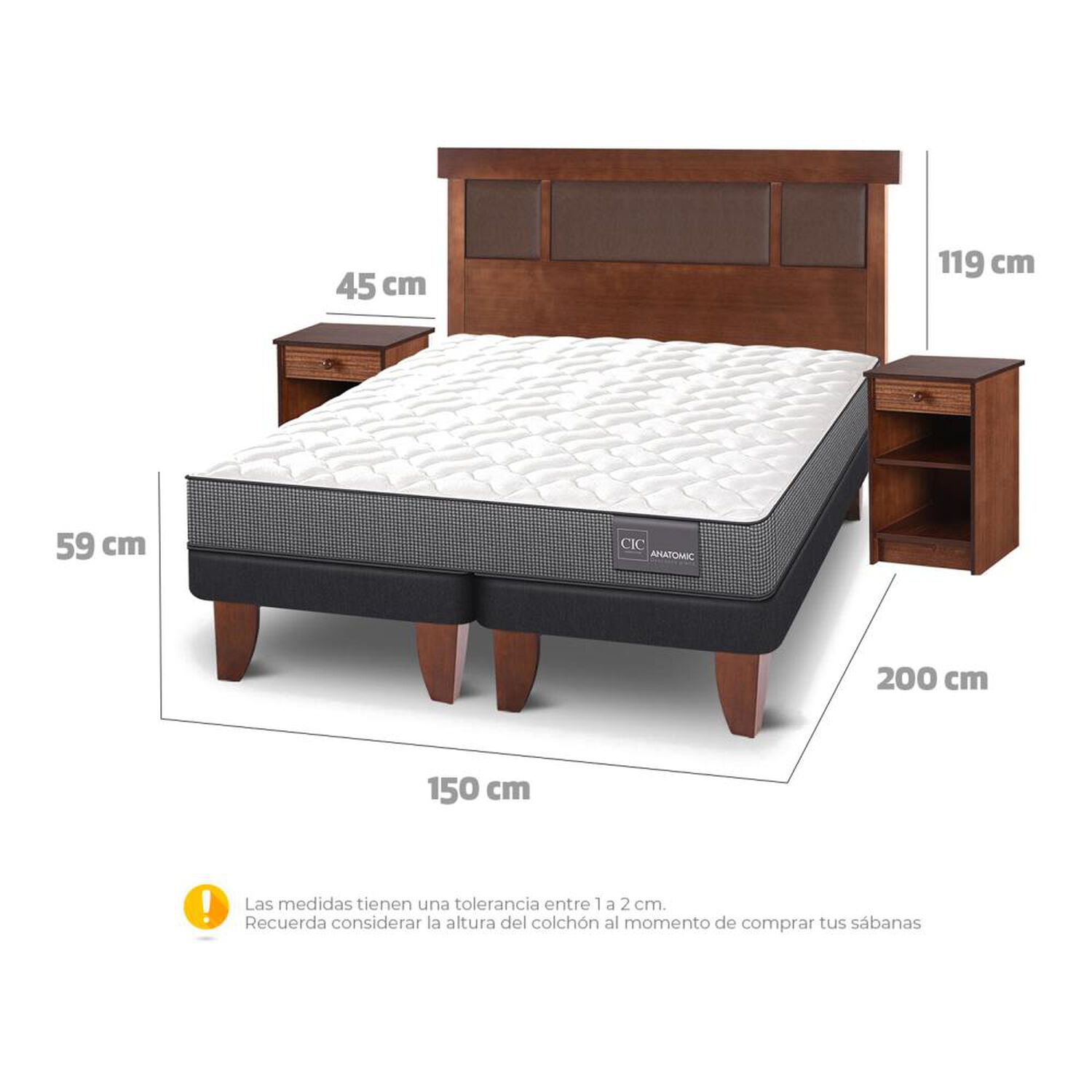Cama Europea Cic Anatomic / 2 Plazas / Base Dividida + Set De Maderas image number 3.0