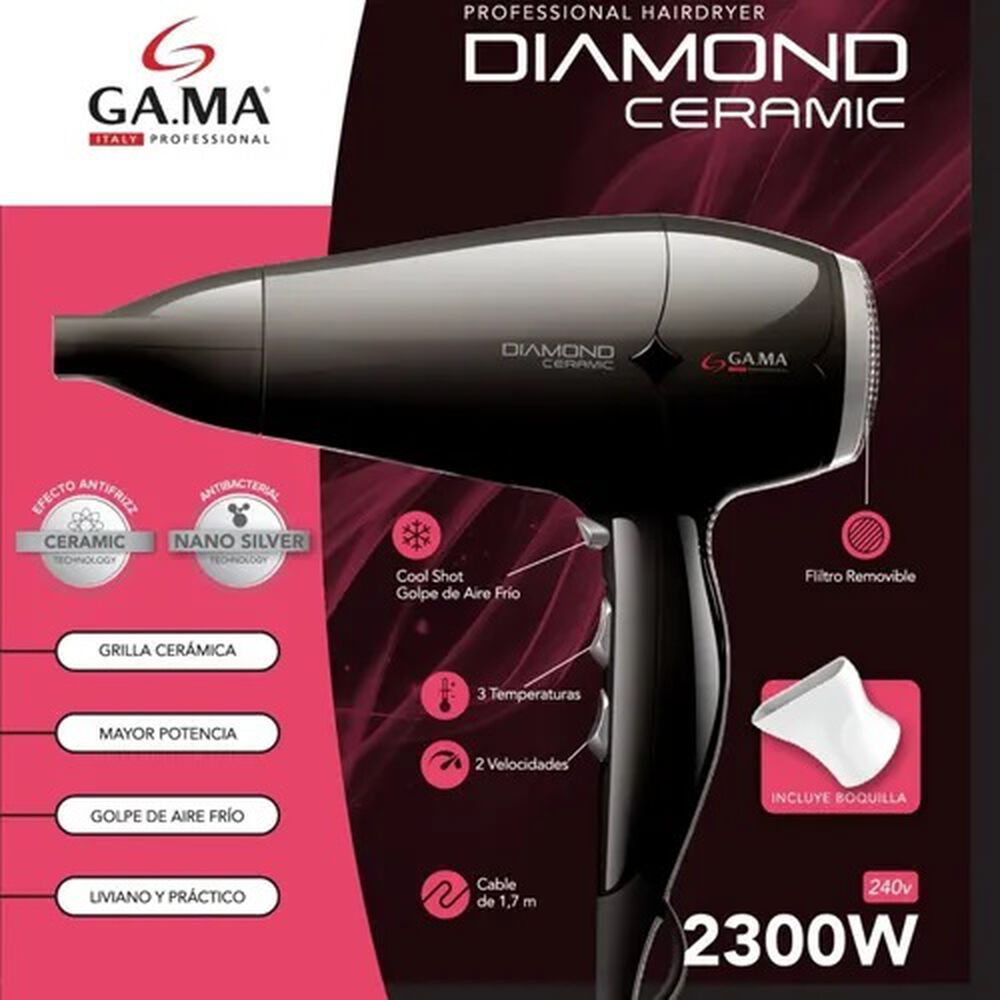 Secador Diamond Ceramic Antibacterial Pelo Cer&aacute;mica 2300w Negro Gama image number 6.0