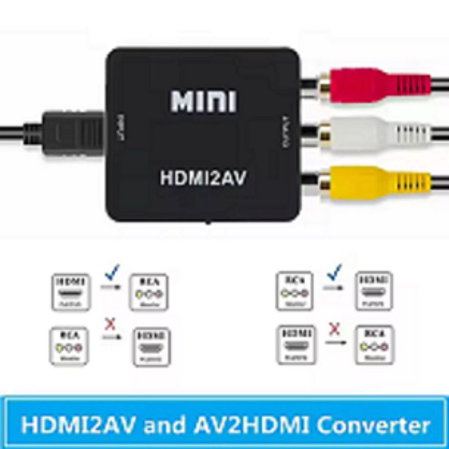 Adaptador Rca 2av A Hdmi Convertidor Rca Hembra Hdmi Hembra Conversor 2av A Hdmi Audio Y Video Cuadrado Blanco image number 5.0